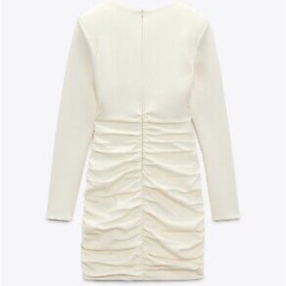 NWT. Zara Oyster White Draped V-neckline Mini Dress. Size S. - Picture 6 of 10